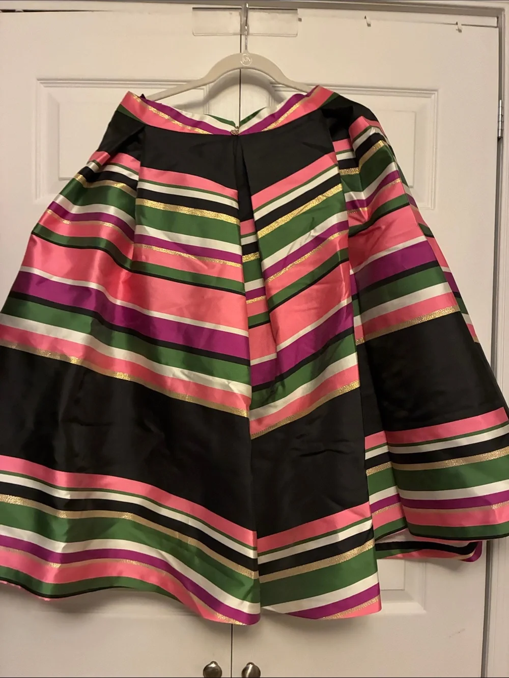 Kate Spade metallic festive stripe A-Line  Skirt in Black, Pink & Green